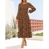 imageZESICA Womens Fall Boho Floral Midi Dress 2025 Casual Long Sleeve Crewneck Flowy Weeding Guest Long DressesCaramel