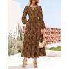 imageZESICA Womens Fall Boho Floral Midi Dress 2025 Casual Long Sleeve Crewneck Flowy Weeding Guest Long DressesCaramel