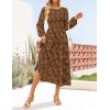 imageZESICA Womens Fall Boho Floral Midi Dress 2025 Casual Long Sleeve Crewneck Flowy Weeding Guest Long DressesCaramel