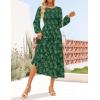 imageZESICA Womens Fall Boho Floral Midi Dress 2025 Casual Long Sleeve Crewneck Flowy Weeding Guest Long DressesDark Green
