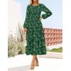 imageZESICA Womens Fall Boho Floral Midi Dress 2025 Casual Long Sleeve Crewneck Flowy Weeding Guest Long DressesDark Green