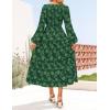 imageZESICA Womens Fall Boho Floral Midi Dress 2025 Casual Long Sleeve Crewneck Flowy Weeding Guest Long DressesDark Green