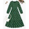 imageZESICA Womens Fall Boho Floral Midi Dress 2025 Casual Long Sleeve Crewneck Flowy Weeding Guest Long DressesDark Green