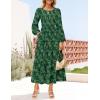 imageZESICA Womens Fall Boho Floral Midi Dress 2025 Casual Long Sleeve Crewneck Flowy Weeding Guest Long DressesDark Green