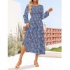 imageZESICA Womens Fall Boho Floral Midi Dress 2025 Casual Long Sleeve Crewneck Flowy Weeding Guest Long DressesDusty Blue