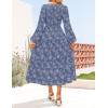 imageZESICA Womens Fall Boho Floral Midi Dress 2025 Casual Long Sleeve Crewneck Flowy Weeding Guest Long DressesDusty Blue