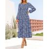 imageZESICA Womens Fall Boho Floral Midi Dress 2025 Casual Long Sleeve Crewneck Flowy Weeding Guest Long DressesDusty Blue