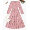 imageZESICA Womens Fall Boho Floral Midi Dress 2025 Casual Long Sleeve Crewneck Flowy Weeding Guest Long DressesPink