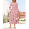 imageZESICA Womens Fall Boho Floral Midi Dress 2025 Casual Long Sleeve Crewneck Flowy Weeding Guest Long DressesPink