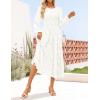 imageZESICA Womens Fall Boho Floral Midi Dress 2025 Casual Long Sleeve Crewneck Flowy Weeding Guest Long DressesWhite