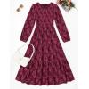 imageZESICA Womens Fall Boho Floral Midi Dress 2025 Casual Long Sleeve Crewneck Flowy Weeding Guest Long DressesWine