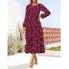 imageZESICA Womens Fall Boho Floral Midi Dress 2025 Casual Long Sleeve Crewneck Flowy Weeding Guest Long DressesWine