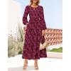 imageZESICA Womens Fall Boho Floral Midi Dress 2025 Casual Long Sleeve Crewneck Flowy Weeding Guest Long DressesWine