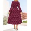 imageZESICA Womens Fall Boho Floral Midi Dress 2025 Casual Long Sleeve Crewneck Flowy Weeding Guest Long DressesWine