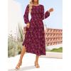imageZESICA Womens Fall Boho Floral Midi Dress 2025 Casual Long Sleeve Crewneck Flowy Weeding Guest Long DressesWine