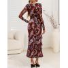 imageZESICA Womens Fall Floral Long Sleeve Maxi Dress 2025 Boho Bodycon V Neck Ruffle Wedding Party Long DressesBrown