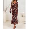 imageZESICA Womens Fall Floral Long Sleeve Maxi Dress 2025 Boho Bodycon V Neck Ruffle Wedding Party Long DressesBrown