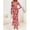 imageZESICA Womens Fall Floral Long Sleeve Maxi Dress 2025 Boho Bodycon V Neck Ruffle Wedding Party Long DressesDark Pink
