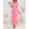 imageZESICA Womens Fall Floral Long Sleeve Maxi Dress 2025 Boho Bodycon V Neck Ruffle Wedding Party Long DressesPink