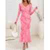 imageZESICA Womens Fall Floral Long Sleeve Maxi Dress 2025 Boho Bodycon V Neck Ruffle Wedding Party Long DressesPink