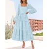 imageZESICA Womens Fall Long Sleeve Maxi Dress 2025 Square Neck Hollow Out Eyelet Smocked A Line Flowy Casual Party DressesLightblue