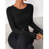 imageZESICA Womens Fall Long Sleeve Tops 2025 Casual Crewneck Ruched Shirts Slim Fit Going Out Y2K BlousesBlack