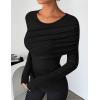 imageZESICA Womens Fall Long Sleeve Tops 2025 Casual Crewneck Ruched Shirts Slim Fit Going Out Y2K BlousesBlack