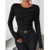 imageZESICA Womens Fall Long Sleeve Tops 2025 Casual Crewneck Ruched Shirts Slim Fit Going Out Y2K BlousesBlack