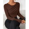 imageZESICA Womens Fall Long Sleeve Tops 2025 Casual Crewneck Ruched Shirts Slim Fit Going Out Y2K BlousesBrown