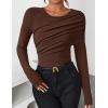 imageZESICA Womens Fall Long Sleeve Tops 2025 Casual Crewneck Ruched Shirts Slim Fit Going Out Y2K BlousesBrown