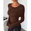 imageZESICA Womens Fall Long Sleeve Tops 2025 Casual Crewneck Ruched Shirts Slim Fit Going Out Y2K BlousesBrown