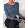 imageZESICA Womens Fall Long Sleeve Tops 2025 Casual Crewneck Ruched Shirts Slim Fit Going Out Y2K BlousesDusty Blue