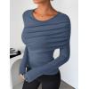 imageZESICA Womens Fall Long Sleeve Tops 2025 Casual Crewneck Ruched Shirts Slim Fit Going Out Y2K BlousesDusty Blue