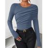 imageZESICA Womens Fall Long Sleeve Tops 2025 Casual Crewneck Ruched Shirts Slim Fit Going Out Y2K BlousesDusty Blue