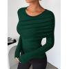 imageZESICA Womens Fall Long Sleeve Tops 2025 Casual Crewneck Ruched Shirts Slim Fit Going Out Y2K BlousesGreen
