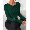 imageZESICA Womens Fall Long Sleeve Tops 2025 Casual Crewneck Ruched Shirts Slim Fit Going Out Y2K BlousesGreen