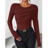 imageZESICA Womens Fall Long Sleeve Tops 2025 Casual Crewneck Ruched Shirts Slim Fit Going Out Y2K BlousesRust