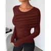 imageZESICA Womens Fall Long Sleeve Tops 2025 Casual Crewneck Ruched Shirts Slim Fit Going Out Y2K BlousesRust