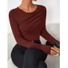 imageZESICA Womens Fall Long Sleeve Tops 2025 Casual Crewneck Ruched Shirts Slim Fit Going Out Y2K BlousesRust