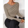 imageZESICA Womens Fall Long Sleeve Tops 2025 Casual Crewneck Ruched Shirts Slim Fit Going Out Y2K BlousesStone
