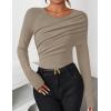 imageZESICA Womens Fall Long Sleeve Tops 2025 Casual Crewneck Ruched Shirts Slim Fit Going Out Y2K BlousesStone