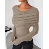 imageZESICA Womens Fall Long Sleeve Tops 2025 Casual Crewneck Ruched Shirts Slim Fit Going Out Y2K BlousesStone