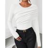 imageZESICA Womens Fall Long Sleeve Tops 2025 Casual Crewneck Ruched Shirts Slim Fit Going Out Y2K BlousesWhite