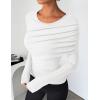 imageZESICA Womens Fall Long Sleeve Tops 2025 Casual Crewneck Ruched Shirts Slim Fit Going Out Y2K BlousesWhite
