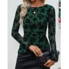 imageZESICA Womens Floral Long Sleeve Shirts 2025 Fall Boat Neck Ruched Tops Slim Fitted Asymmetrical Going Out BlousesGreen