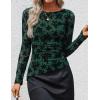 imageZESICA Womens Floral Long Sleeve Shirts 2025 Fall Boat Neck Ruched Tops Slim Fitted Asymmetrical Going Out BlousesGreen