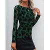 imageZESICA Womens Floral Long Sleeve Shirts 2025 Fall Boat Neck Ruched Tops Slim Fitted Asymmetrical Going Out BlousesGreen