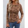 imageZESICA Womens Floral Long Sleeve Shirts 2025 Fall Boat Neck Ruched Tops Slim Fitted Asymmetrical Going Out BlousesKhaki