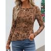 imageZESICA Womens Floral Long Sleeve Shirts 2025 Fall Boat Neck Ruched Tops Slim Fitted Asymmetrical Going Out BlousesKhaki
