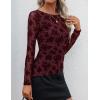 imageZESICA Womens Floral Long Sleeve Shirts 2025 Fall Boat Neck Ruched Tops Slim Fitted Asymmetrical Going Out BlousesWine